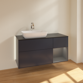 Тумба под раковину Villeroy & Boch Finion 120х50,1 см с подсветкой МДФ темно-синий матовый лак/стекло черное матовое G812GKHG
