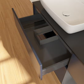 Тумба под раковину Villeroy & Boch Finion 120х50,1 см с подсветкой МДФ темно-синий матовый лак/стекло черное матовое G812GKHG