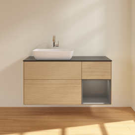 Тумба под раковину Villeroy & Boch Finion 120х50,1 см с подсветкой МДФ шпон дуба/стекло черное матовое G812GKPC