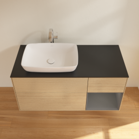 Тумба под раковину Villeroy & Boch Finion 120х50,1 см с подсветкой МДФ шпон дуба/стекло черное матовое G812GKPC