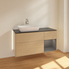 Тумба под раковину Villeroy & Boch Finion 120х50,1 см с подсветкой МДФ шпон дуба/стекло черное матовое G812GKPC