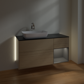 Тумба под раковину Villeroy & Boch Finion 120х50,1 см с подсветкой МДФ шпон дуба/стекло черное матовое G812GKPC