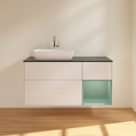 Тумба под раковину Villeroy & Boch Finion 120х50,1 см с подсветкой МДФ глянцевый белый лак/стекло черное матовое G812GMGF