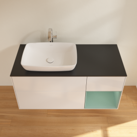 Тумба под раковину Villeroy & Boch Finion 120х50,1 см с подсветкой МДФ глянцевый белый лак/стекло черное матовое G812GMGF