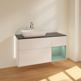 Тумба под раковину Villeroy & Boch Finion 120х50,1 см с подсветкой МДФ глянцевый белый лак/стекло черное матовое G812GMGF