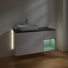 Тумба под раковину Villeroy & Boch Finion 120х50,1 см с подсветкой МДФ глянцевый белый лак/стекло черное матовое G812GMGF