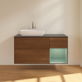 Тумба под раковину Villeroy & Boch Finion 120х50,1 см с подсветкой МДФ шпон грецкого ореха/стекло черное матовое G812GMGN