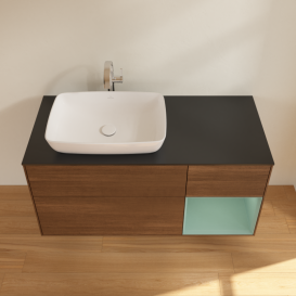 Тумба под раковину Villeroy & Boch Finion 120х50,1 см с подсветкой МДФ шпон грецкого ореха/стекло черное матовое G812GMGN