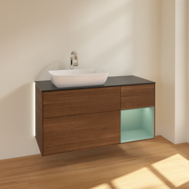 Тумба под раковину Villeroy & Boch Finion 120х50,1 см с подсветкой МДФ шпон грецкого ореха/стекло черное матовое G812GMGN