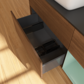 Тумба под раковину Villeroy & Boch Finion 120х50,1 см с подсветкой МДФ шпон грецкого ореха/стекло черное матовое G812GMGN