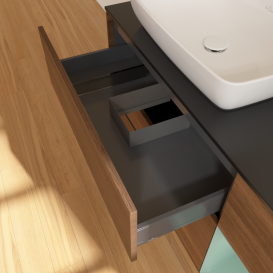 Тумба под раковину Villeroy & Boch Finion 120х50,1 см с подсветкой МДФ шпон грецкого ореха/стекло черное матовое G812GMGN