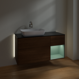 Тумба под раковину Villeroy & Boch Finion 120х50,1 см с подсветкой МДФ шпон грецкого ореха/стекло черное матовое G812GMGN