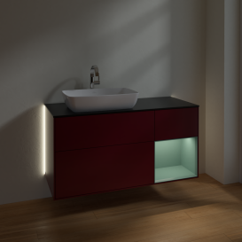 Тумба под раковину Villeroy & Boch Finion 120х50,1 см с подсветкой МДФ пион матовый лак/стекло черное матовое G812GMHB