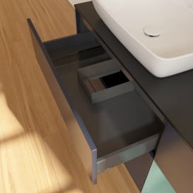 Тумба під раковину Villeroy & Boch Finion 120х50,1 см із підсвічуванням МДФ темно-синій матовий лак/скло чорне матове G812GMHG