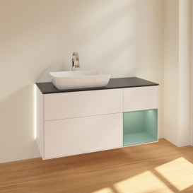 Тумба под раковину Villeroy & Boch Finion 120х50,1 см с подсветкой МДФ белый матовый лак/стекло черное матовое G812GMMT