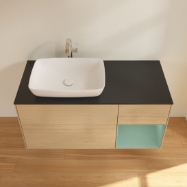 Тумба под раковину Villeroy & Boch Finion 120х50,1 см с подсветкой МДФ шпон дуба/стекло черное матовое G812GMPC