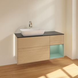 Тумба под раковину Villeroy & Boch Finion 120х50,1 см с подсветкой МДФ шпон дуба/стекло черное матовое G812GMPC