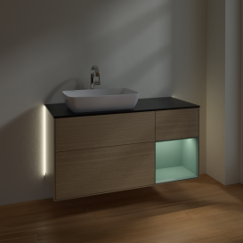 Тумба под раковину Villeroy & Boch Finion 120х50,1 см с подсветкой МДФ шпон дуба/стекло черное матовое G812GMPC