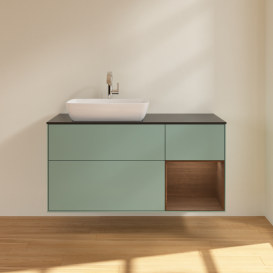 Тумба под раковину Villeroy & Boch Finion 120х50,1 см с подсветкой МДФ оливковый матовый лак/стекло черное матовое G812GNGM