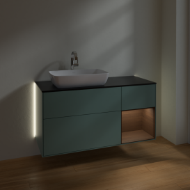 Тумба под раковину Villeroy & Boch Finion 120х50,1 см с подсветкой МДФ оливковый матовый лак/стекло черное матовое G812GNGM