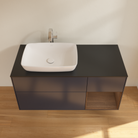 Тумба под раковину Villeroy & Boch Finion 120х50,1 см с подсветкой МДФ темно-синий матовый лак/стекло черное матовое G812GNHG