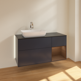 Тумба под раковину Villeroy & Boch Finion 120х50,1 см с подсветкой МДФ темно-синий матовый лак/стекло черное матовое G812GNHG