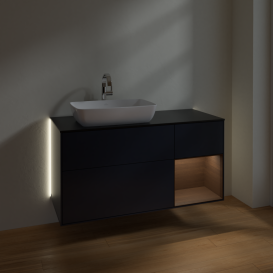 Тумба под раковину Villeroy & Boch Finion 120х50,1 см с подсветкой МДФ темно-синий матовый лак/стекло черное матовое G812GNHG