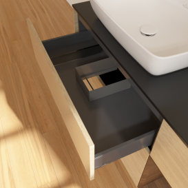 Тумба под раковину Villeroy & Boch Finion 120х50,1 см с подсветкой МДФ шпон дуба/стекло черное матовое G812GNPC