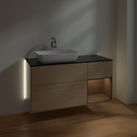 Тумба под раковину Villeroy & Boch Finion 120х50,1 см с подсветкой МДФ шпон дуба/стекло черное матовое G812GNPC