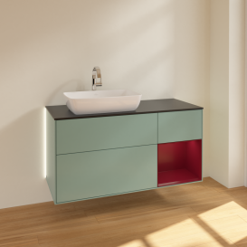 Тумба под раковину Villeroy & Boch Finion 120х50,1 см с подсветкой МДФ оливковый матовый лак/стекло черное матовое G812HBGM