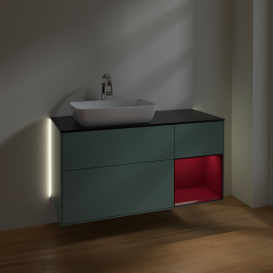 Тумба под раковину Villeroy & Boch Finion 120х50,1 см с подсветкой МДФ оливковый матовый лак/стекло черное матовое G812HBGM