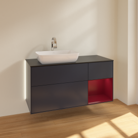 Тумба под раковину Villeroy & Boch Finion 120х50,1 см с подсветкой МДФ темно-синий матовый лак/стекло черное матовое G812HBHG