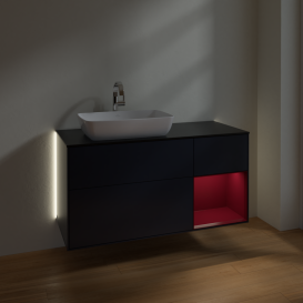 Тумба под раковину Villeroy & Boch Finion 120х50,1 см с подсветкой МДФ темно-синий матовый лак/стекло черное матовое G812HBHG