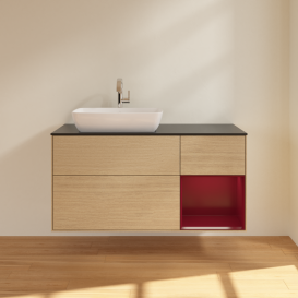 Тумба под раковину Villeroy & Boch Finion 120х50,1 см с подсветкой МДФ шпон дуба/стекло черное матовое G812HBPC