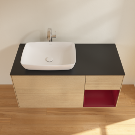 Тумба под раковину Villeroy & Boch Finion 120х50,1 см с подсветкой МДФ шпон дуба/стекло черное матовое G812HBPC