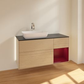 Тумба под раковину Villeroy & Boch Finion 120х50,1 см с подсветкой МДФ шпон дуба/стекло черное матовое G812HBPC