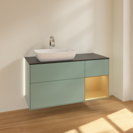 Тумба под раковину Villeroy & Boch Finion 120х50,1 см с подсветкой МДФ оливковый матовый лак/стекло черное матовое G812HFGM