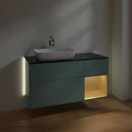 Тумба под раковину Villeroy & Boch Finion 120х50,1 см с подсветкой МДФ оливковый матовый лак/стекло черное матовое G812HFGM