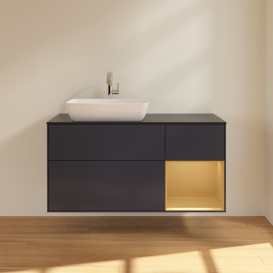 Тумба под раковину Villeroy & Boch Finion 120х50,1 см с подсветкой МДФ темно-синий матовый лак/стекло черное матовое G812HFHG