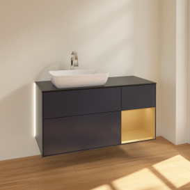 Тумба под раковину Villeroy & Boch Finion 120х50,1 см с подсветкой МДФ темно-синий матовый лак/стекло черное матовое G812HFHG