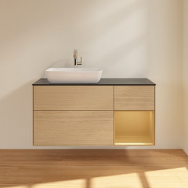 Тумба под раковину Villeroy & Boch Finion 120х50,1 см с подсветкой МДФ шпон дуба/стекло черное матовое G812HFPC