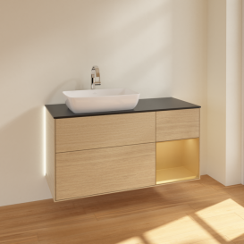 Тумба под раковину Villeroy & Boch Finion 120х50,1 см с подсветкой МДФ шпон дуба/стекло черное матовое G812HFPC