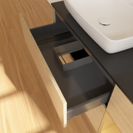 Тумба под раковину Villeroy & Boch Finion 120х50,1 см с подсветкой МДФ шпон дуба/стекло черное матовое G812HFPC