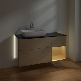 Тумба под раковину Villeroy & Boch Finion 120х50,1 см с подсветкой МДФ шпон дуба/стекло черное матовое G812HFPC