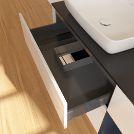 Тумба под раковину Villeroy & Boch Finion 120х50,1 см с подсветкой МДФ глянцевый белый лак/стекло черное матовое G812HGGF