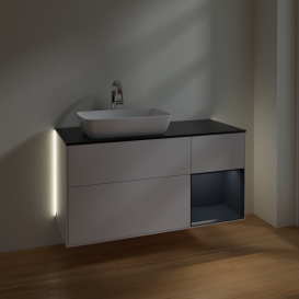 Тумба под раковину Villeroy & Boch Finion 120х50,1 см с подсветкой МДФ глянцевый белый лак/стекло черное матовое G812HGGF