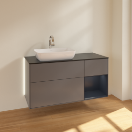 Тумба под раковину Villeroy & Boch Finion 120х50,1 см с подсветкой МДФ антрацит матовый лак/стекло черное матовое G812HGGK