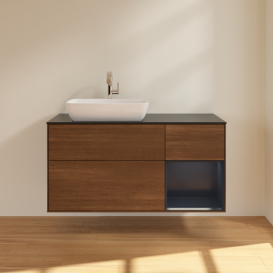 Тумба под раковину Villeroy & Boch Finion 120х50,1 см с подсветкой МДФ шпон грецкого ореха/стекло черное матовое G812HGGN