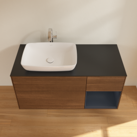 Тумба под раковину Villeroy & Boch Finion 120х50,1 см с подсветкой МДФ шпон грецкого ореха/стекло черное матовое G812HGGN