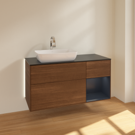 Тумба под раковину Villeroy & Boch Finion 120х50,1 см с подсветкой МДФ шпон грецкого ореха/стекло черное матовое G812HGGN